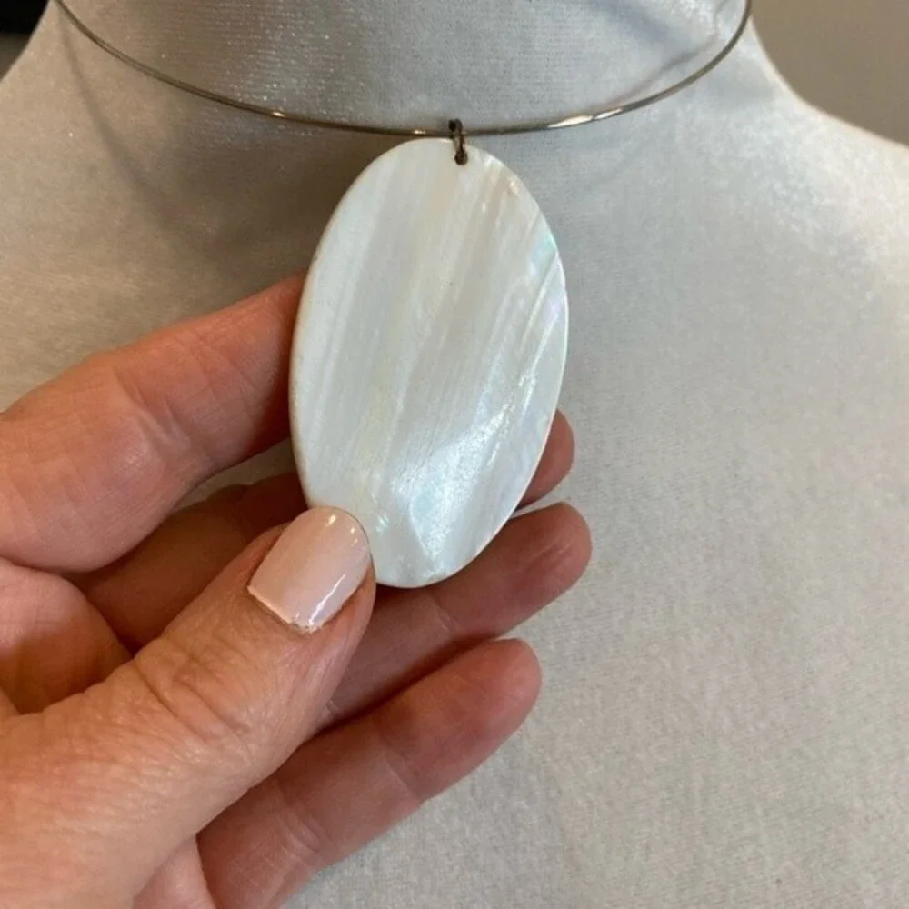Genuine Mother of Pearl Silver Choker With Comfortable 17.5” Circumference.